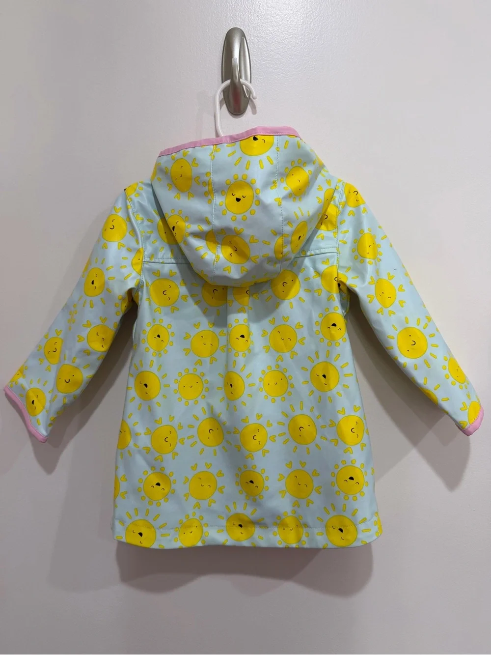 Cat & Jack Yellow Sun Print Hooded Raincoat with Pink Trim